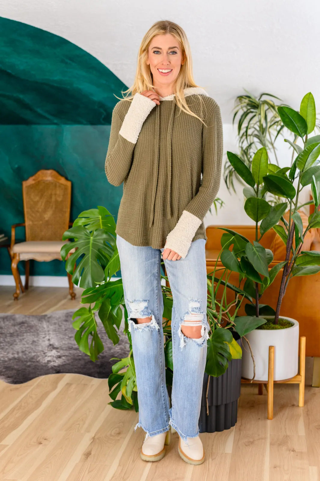 Cozy Teddy Bear Hoodie in Olive
