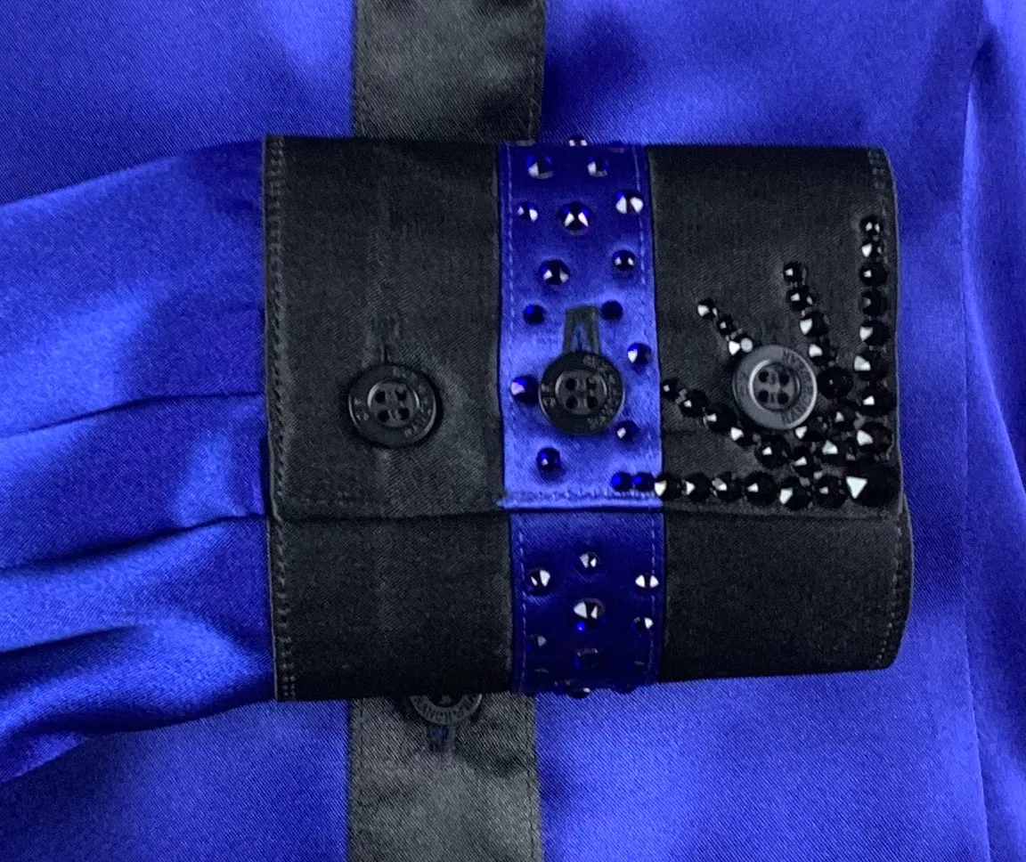 CR Special Electric Blue and Black Bold Stripe Satin