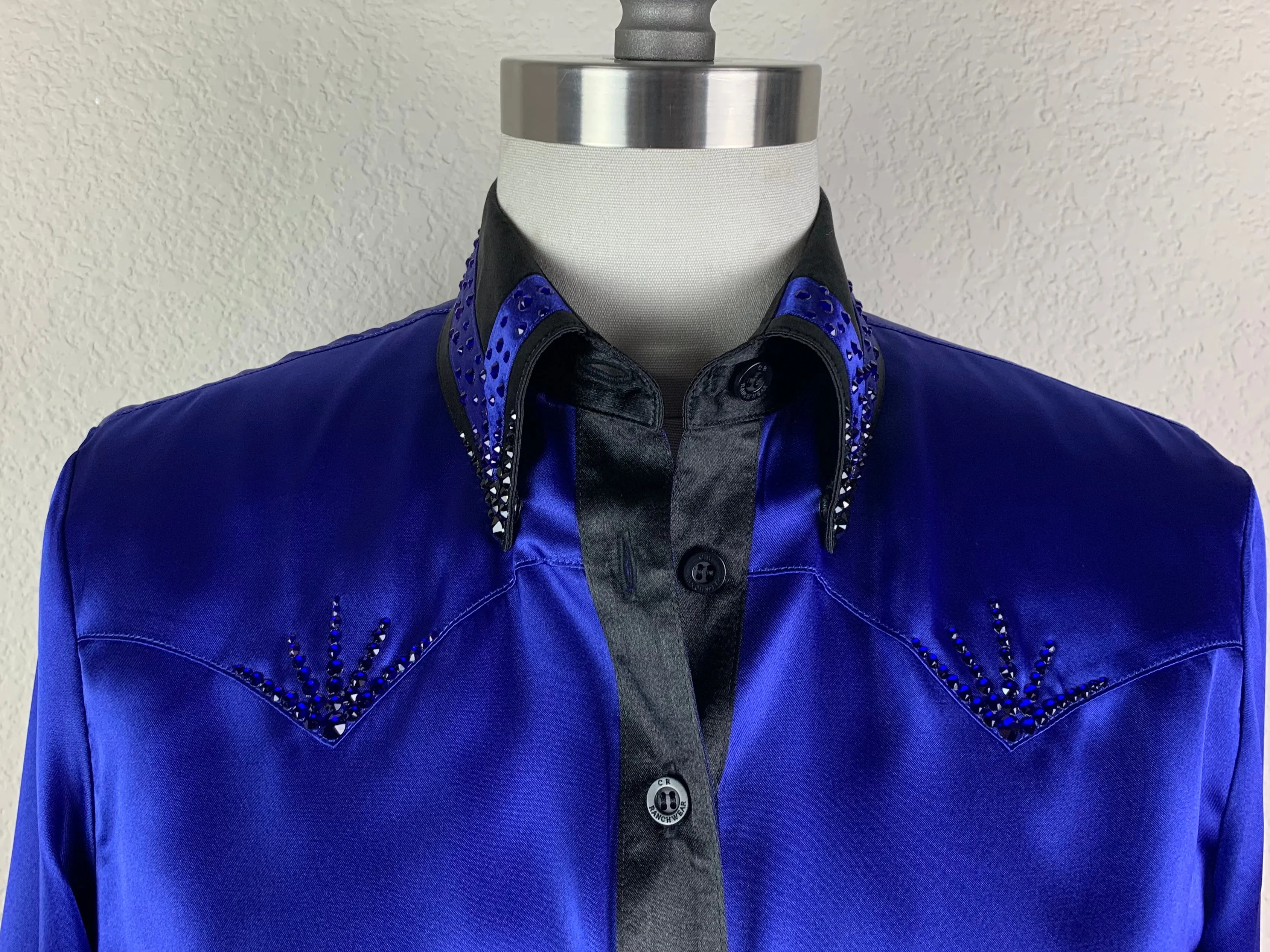 CR Special Electric Blue and Black Bold Stripe Satin