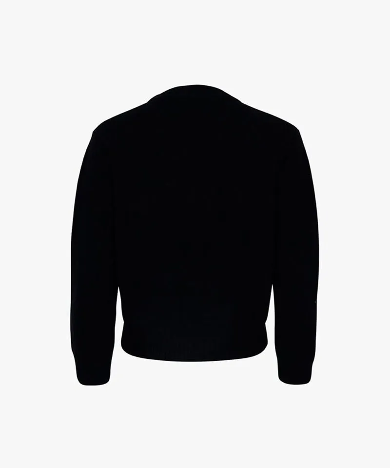 CREVE NINE: Embroidered Argyle Knit Cardigan - Black