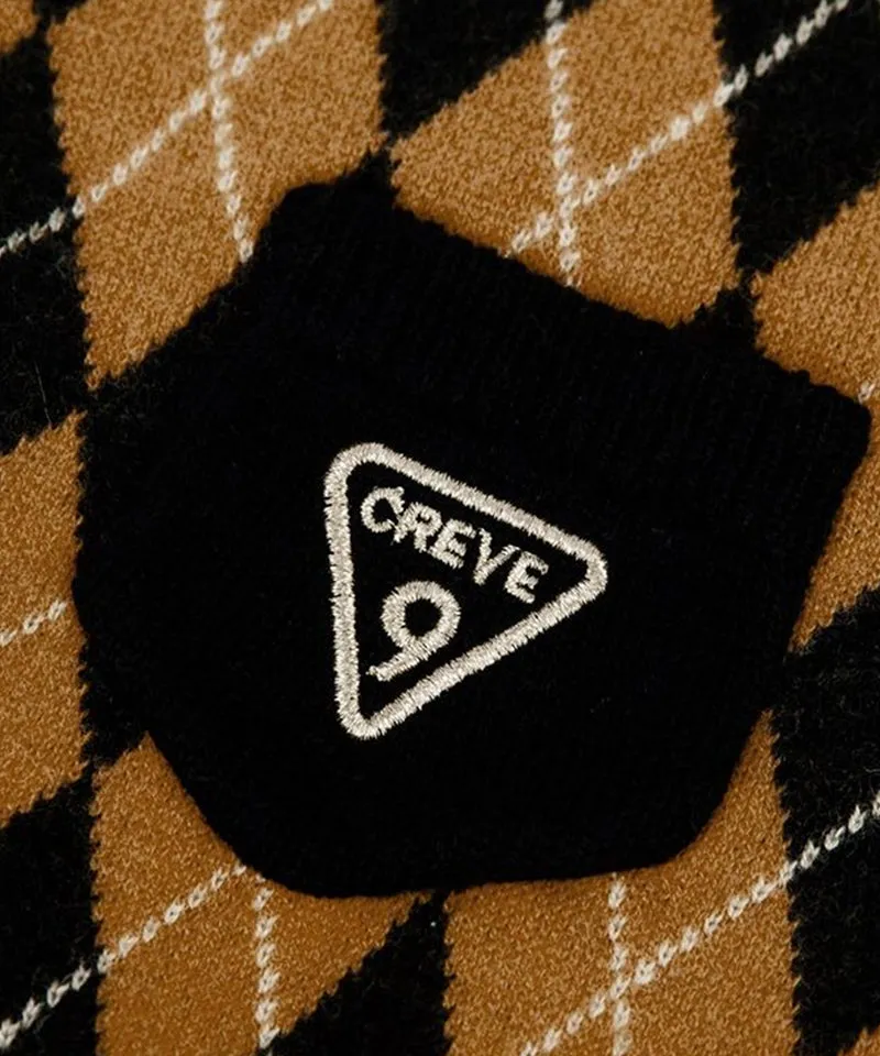 CREVE NINE: Embroidered Argyle Knit Cardigan - Black