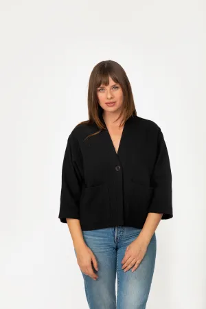Crop 3/4 Sleeve Jacket - Black