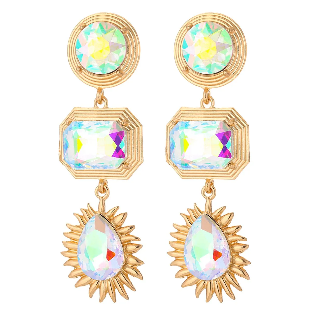 Crystal & 18K Gold-Plated Geometric Drop Earrings