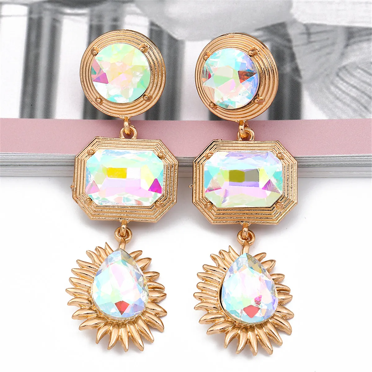 Crystal & 18K Gold-Plated Geometric Drop Earrings