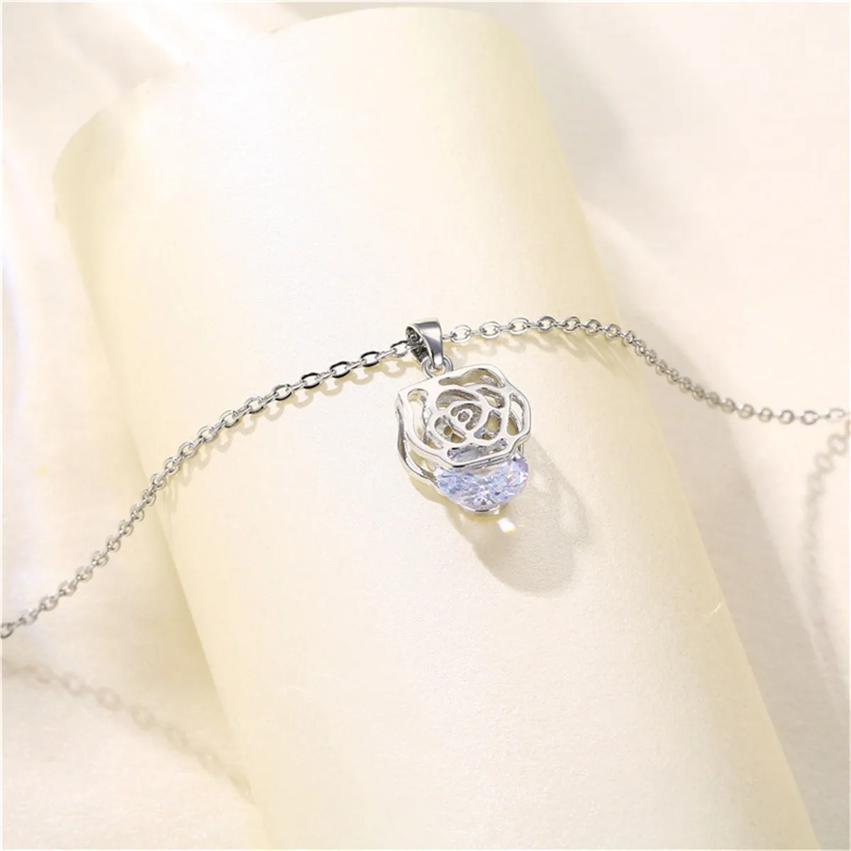 Crystal & Silver-Plated Rose Pendant Necklace