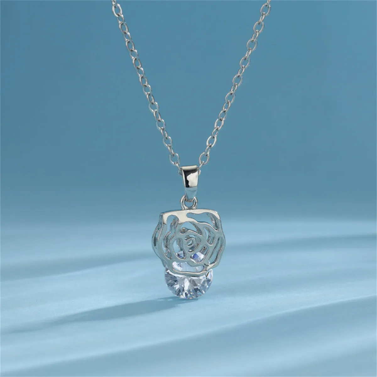 Crystal & Silver-Plated Rose Pendant Necklace