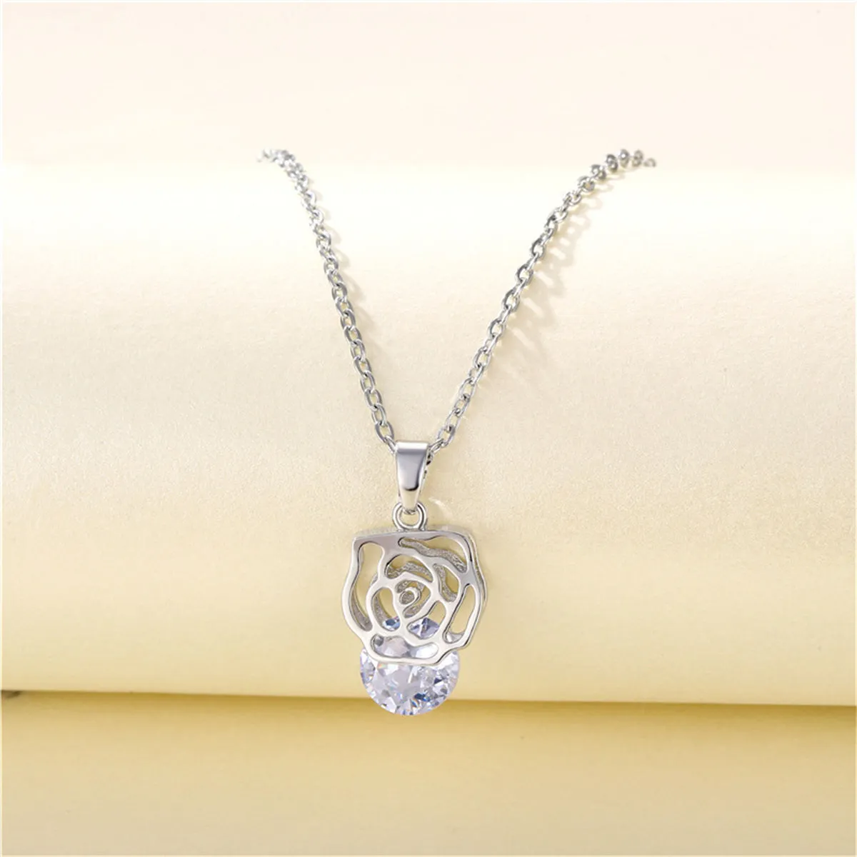 Crystal & Silver-Plated Rose Pendant Necklace