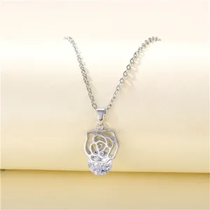 Crystal & Silver-Plated Rose Pendant Necklace