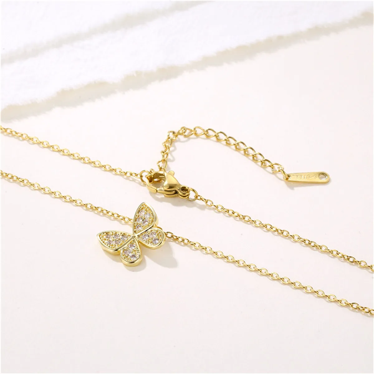 Cubic Zirconia & 18K Gold-Plated Butterfly Pendant Necklace