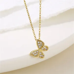 Cubic Zirconia & 18K Gold-Plated Butterfly Pendant Necklace