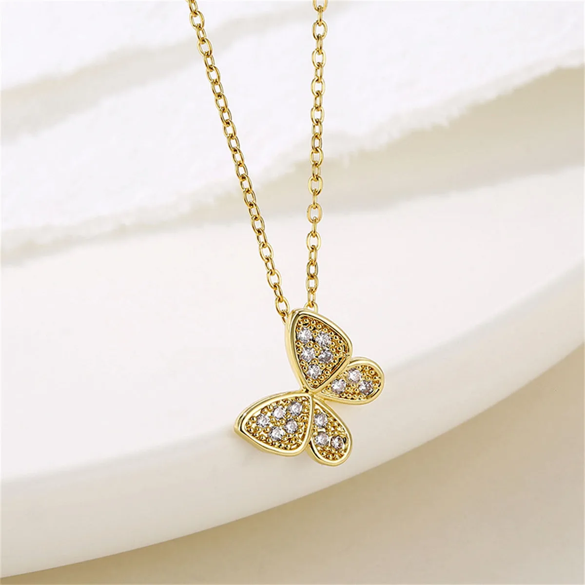 Cubic Zirconia & 18K Gold-Plated Butterfly Pendant Necklace