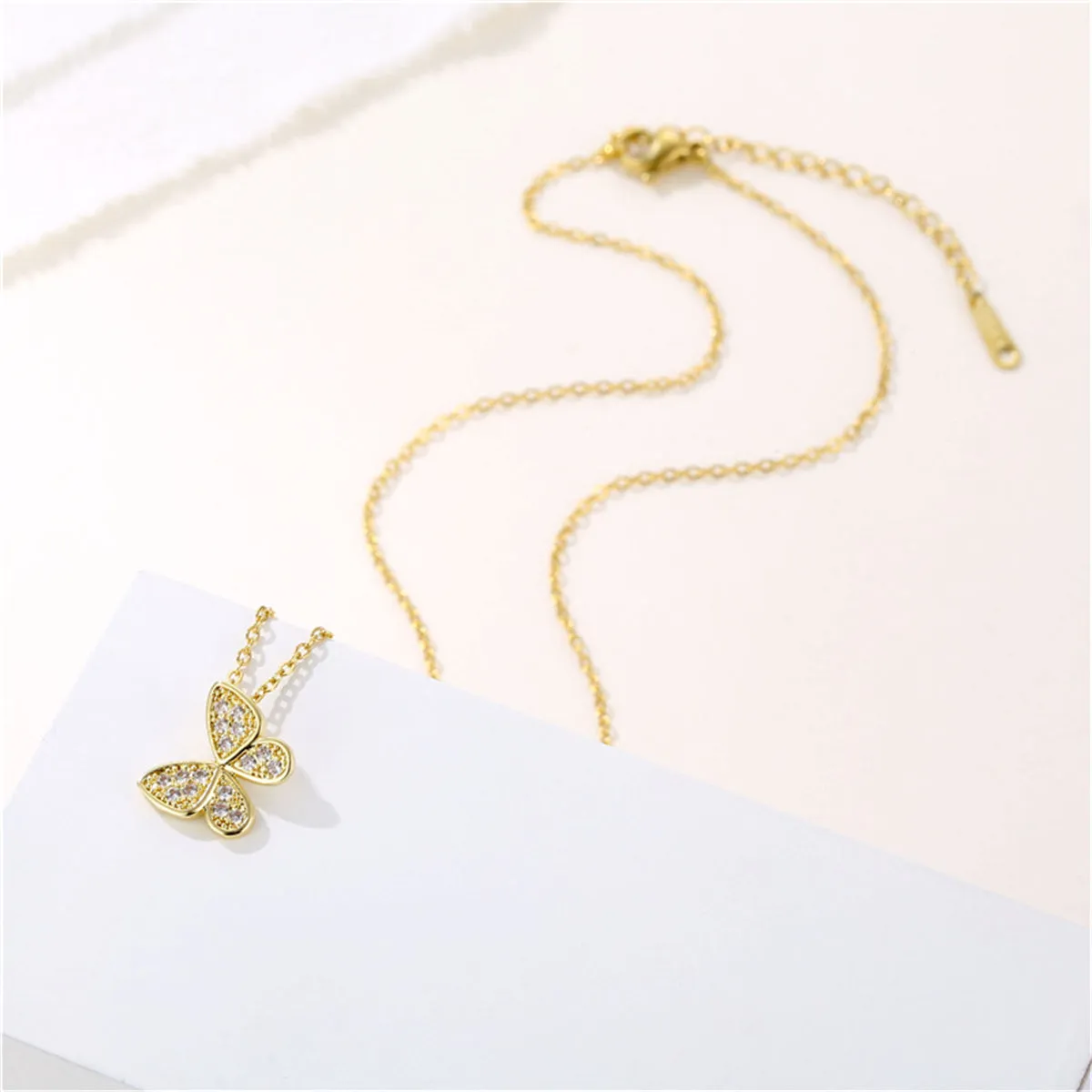 Cubic Zirconia & 18K Gold-Plated Butterfly Pendant Necklace