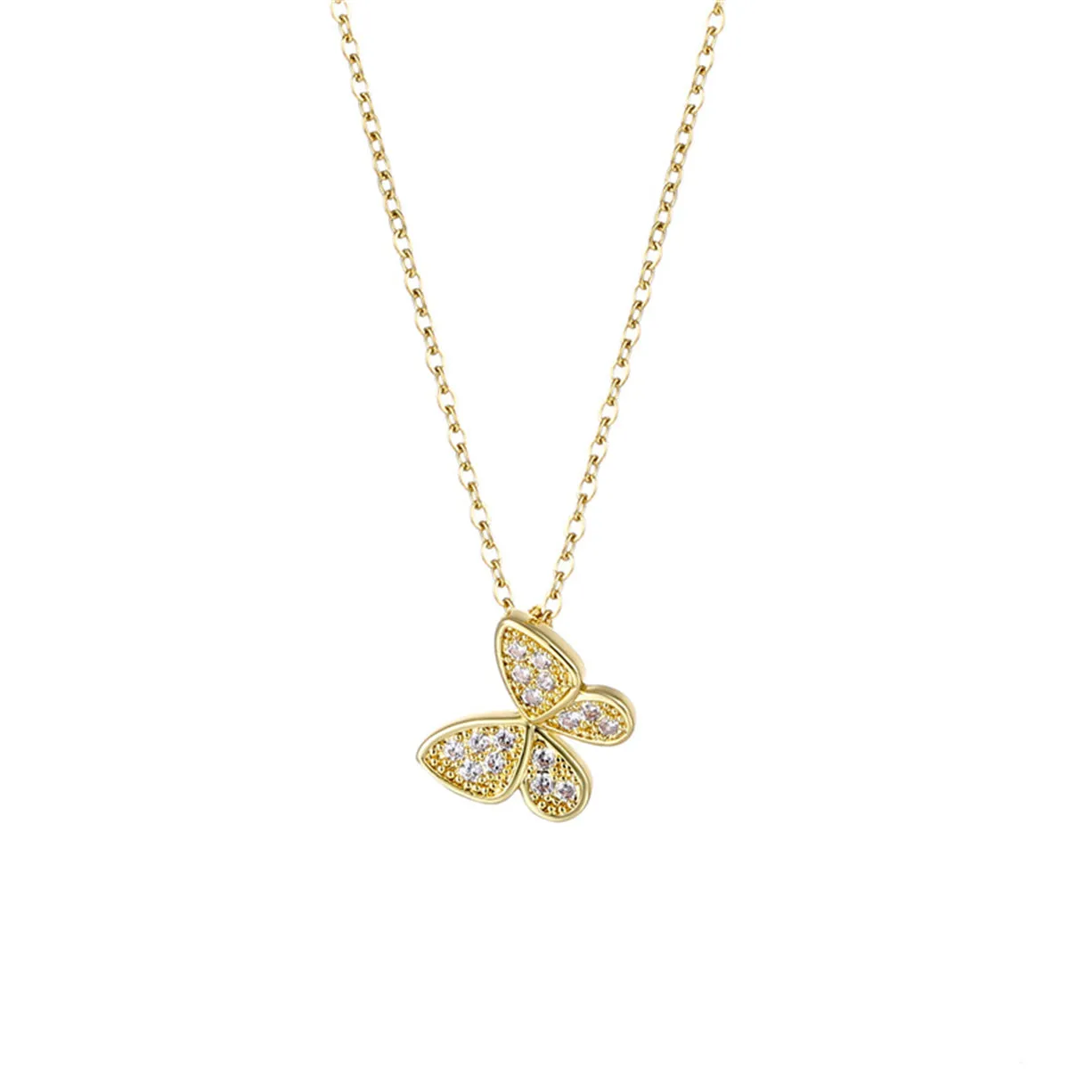 Cubic Zirconia & 18K Gold-Plated Butterfly Pendant Necklace