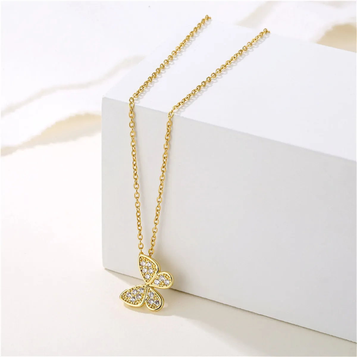 Cubic Zirconia & 18K Gold-Plated Butterfly Pendant Necklace