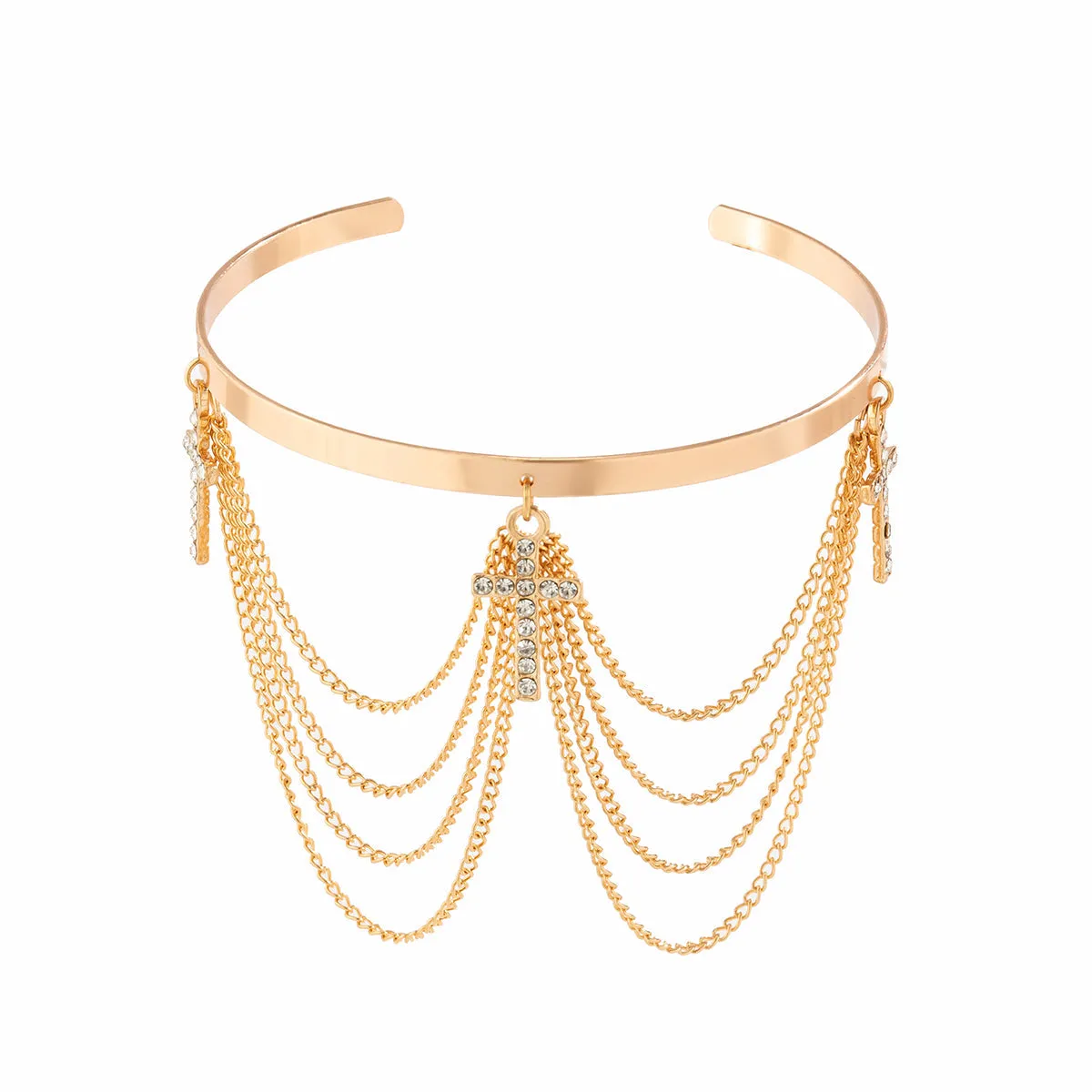 Cubic Zirconia & 18K Gold-Plated Chain Tassel Arm Cuff