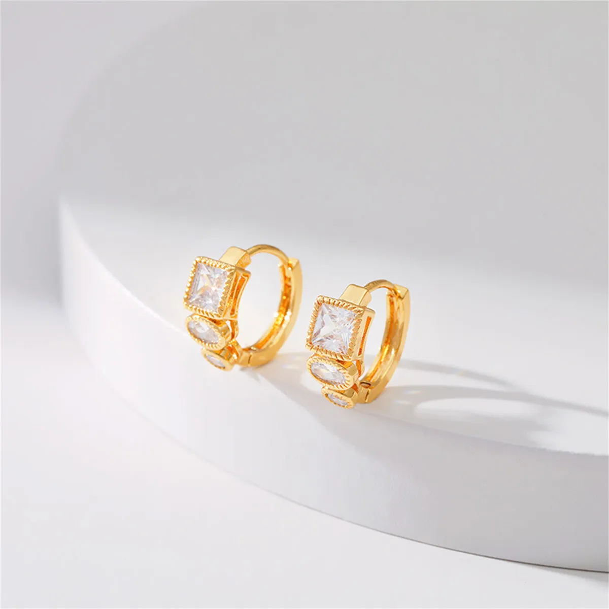 Cubic Zirconia & 18K Gold-Plated Huggie Earrings