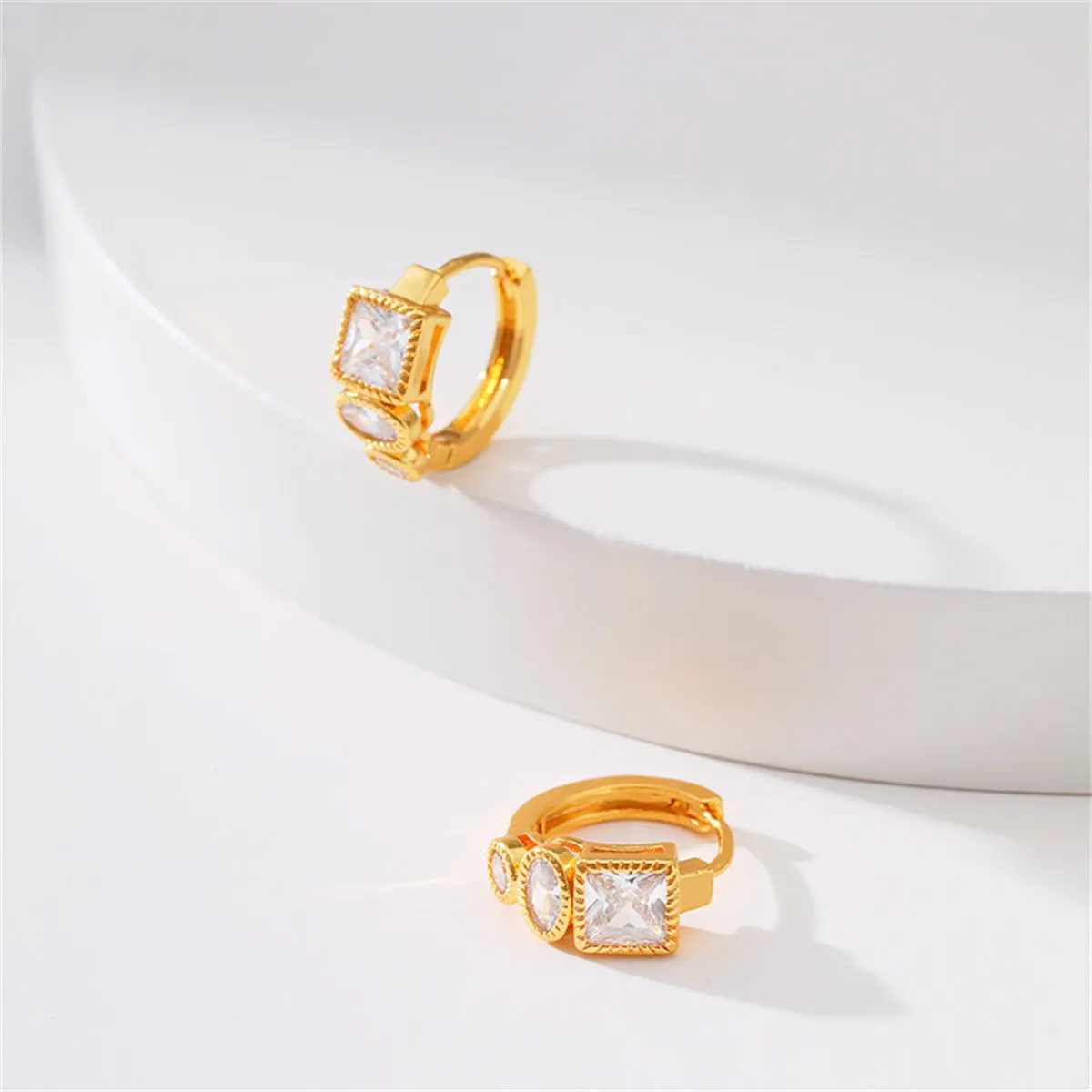 Cubic Zirconia & 18K Gold-Plated Huggie Earrings