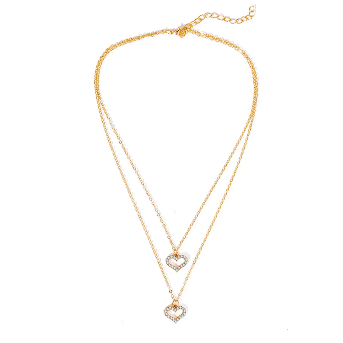 Cubic Zirconia & 18K Gold-Plated Open Heart Pendant Layered Necklace