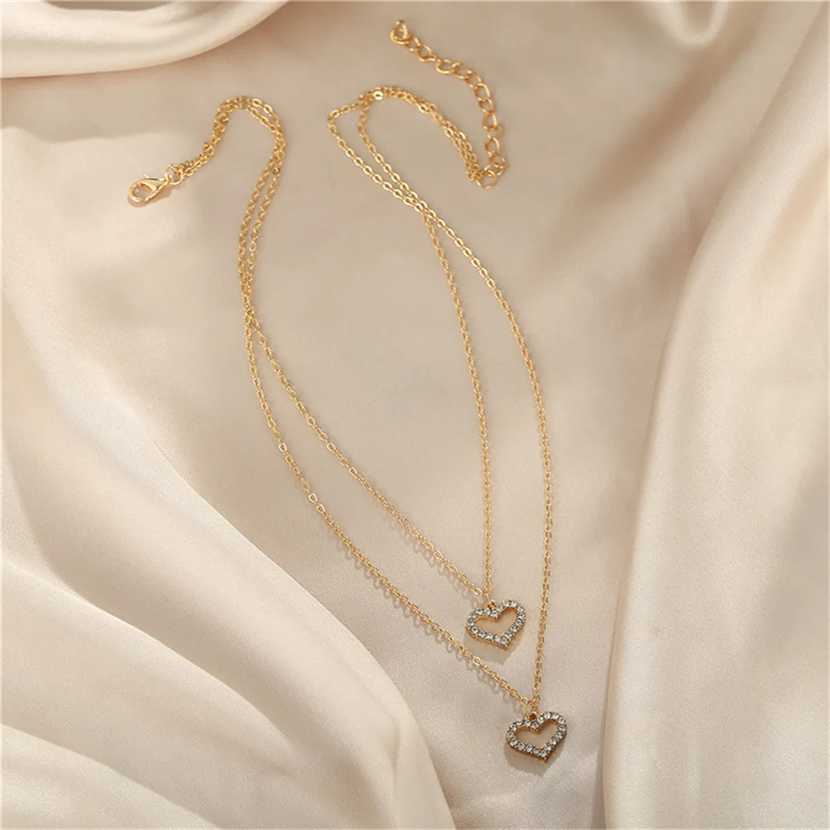 Cubic Zirconia & 18K Gold-Plated Open Heart Pendant Layered Necklace