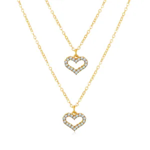 Cubic Zirconia & 18K Gold-Plated Open Heart Pendant Layered Necklace