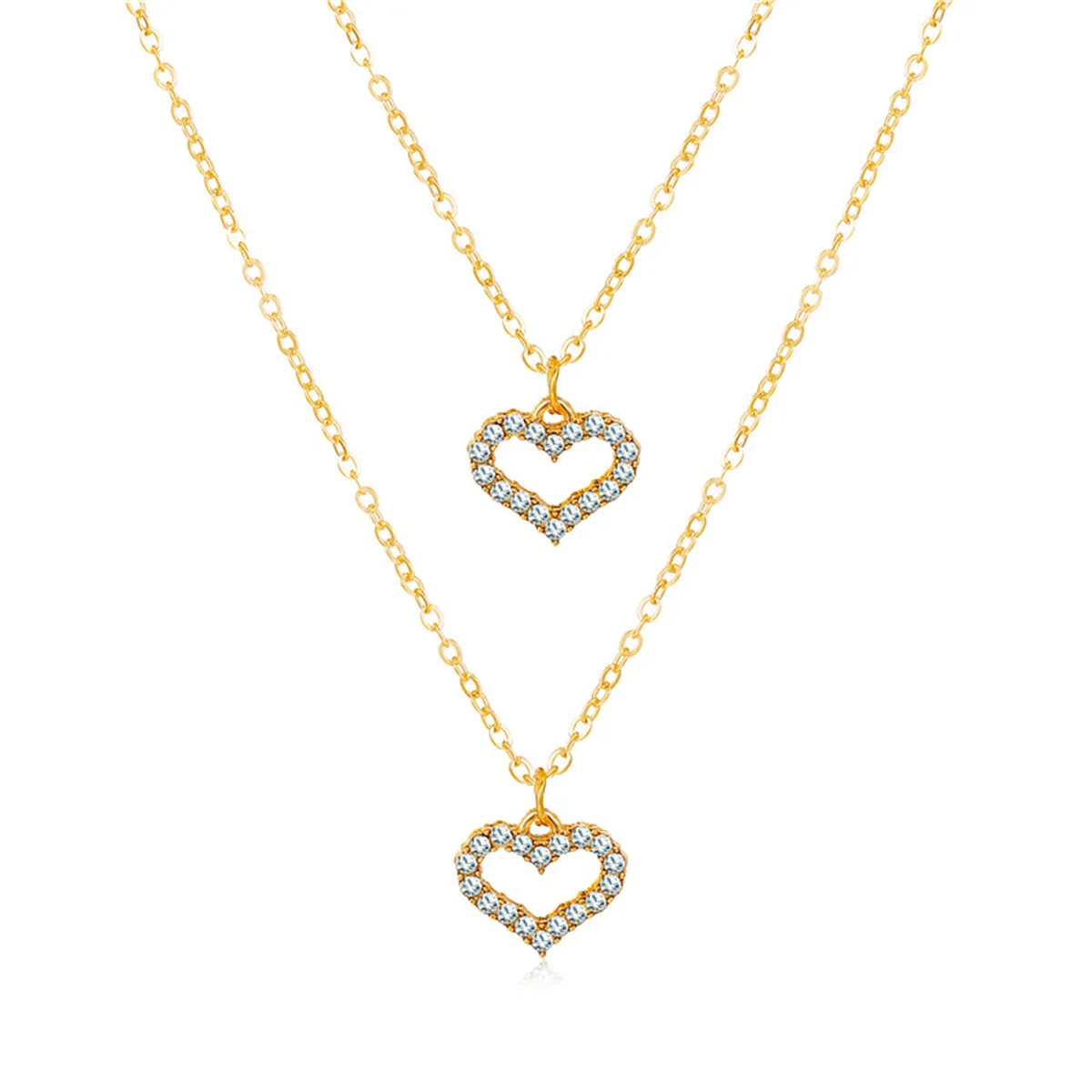 Cubic Zirconia & 18K Gold-Plated Open Heart Pendant Layered Necklace
