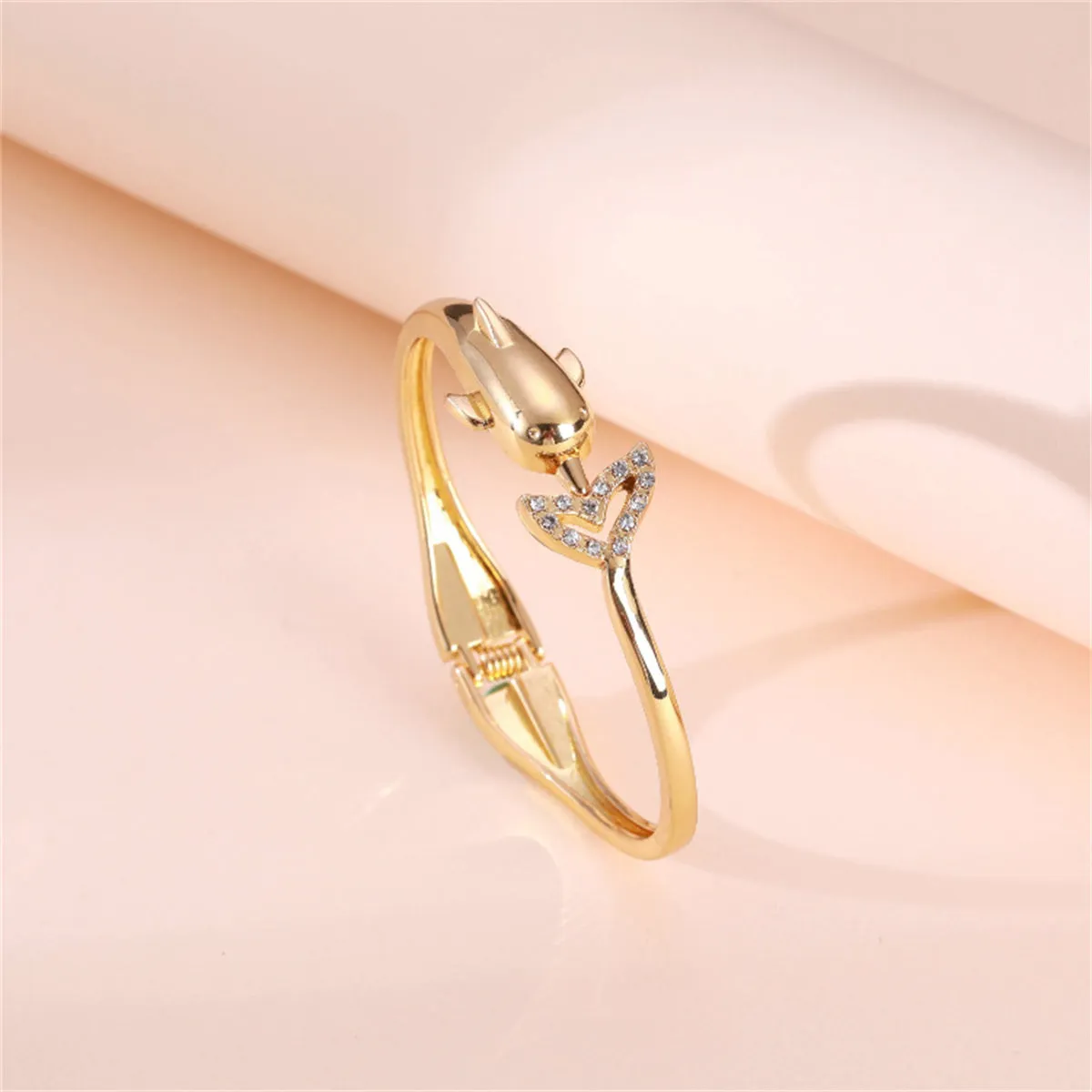 Cubic Zirconia & 18K Gold-Plated Openwork Dolphin Hinge Bangle