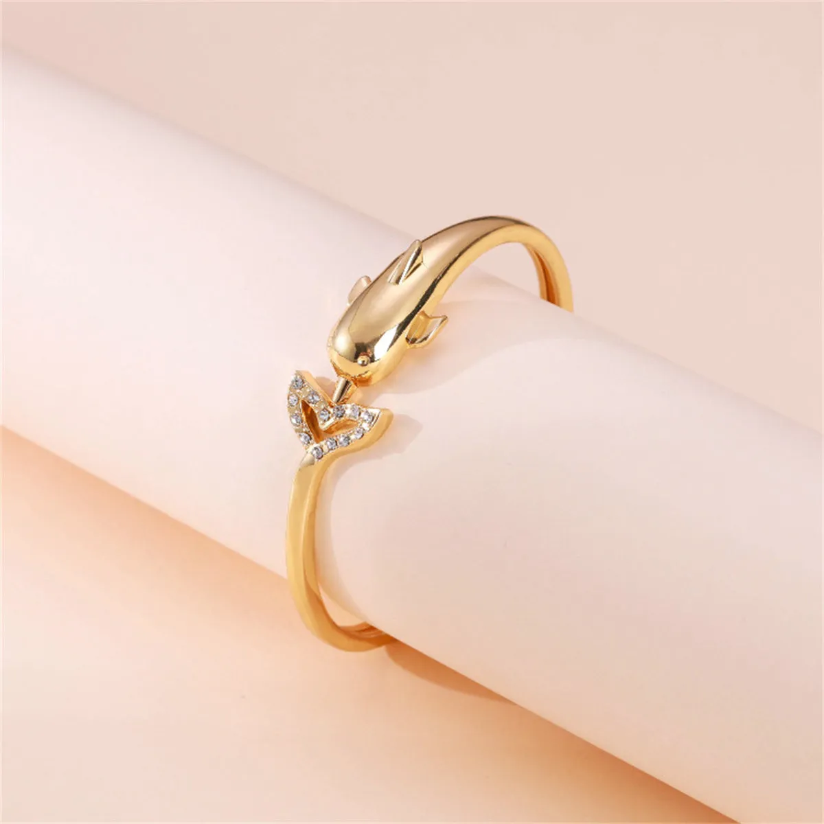 Cubic Zirconia & 18K Gold-Plated Openwork Dolphin Hinge Bangle