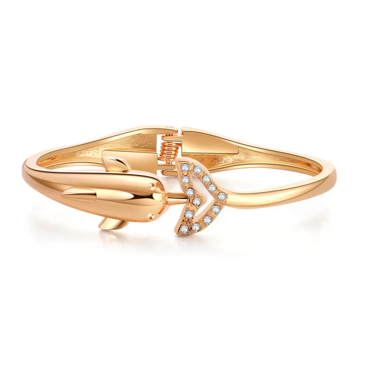 Cubic Zirconia & 18K Gold-Plated Openwork Dolphin Hinge Bangle