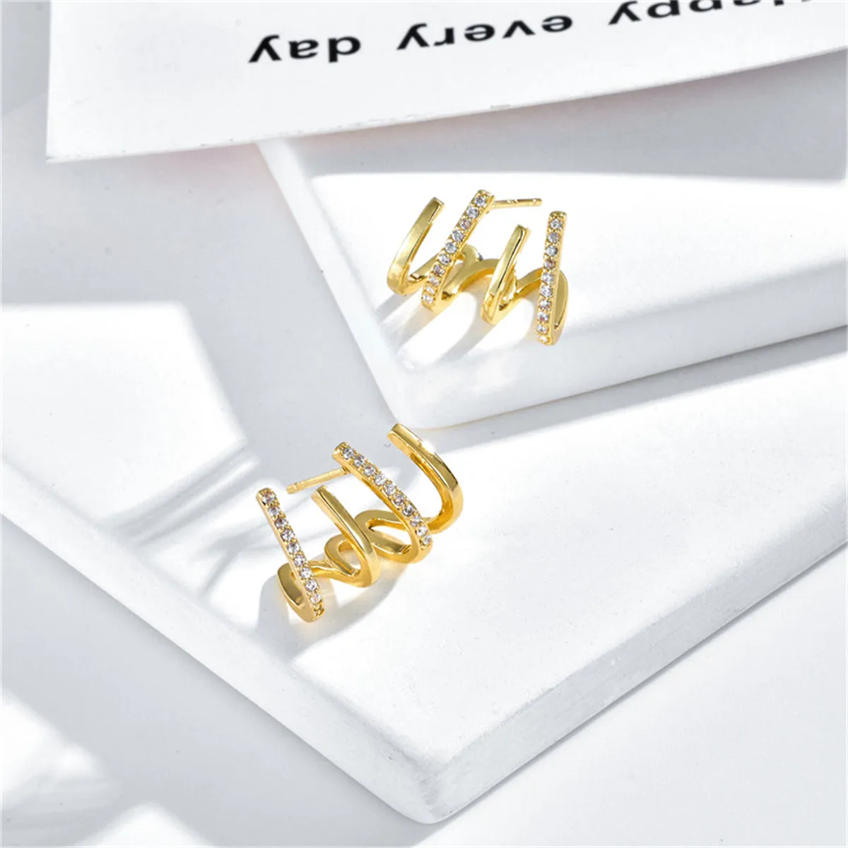 Cubic Zirconia & 18K Gold-Plated Pavé Prong Stud Earrings