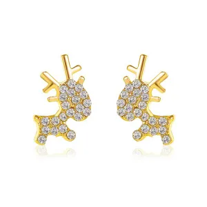 Cubic Zirconia & 18K Gold-Plated Pavé Reindeer Stud Earrings