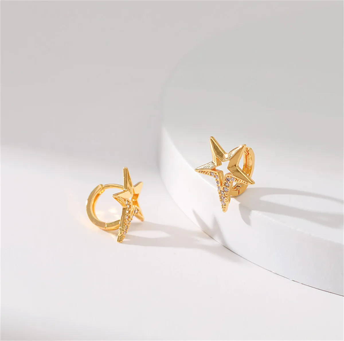 Cubic Zirconia & 18K Gold-Plated Star Huggie Earrings