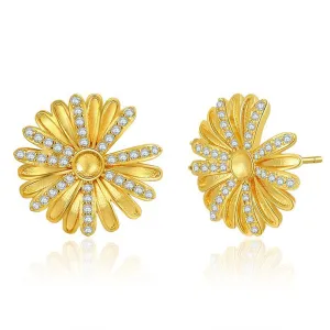 Cubic Zirconia & 18K Gold-Plated Sunflower Stud Earrings