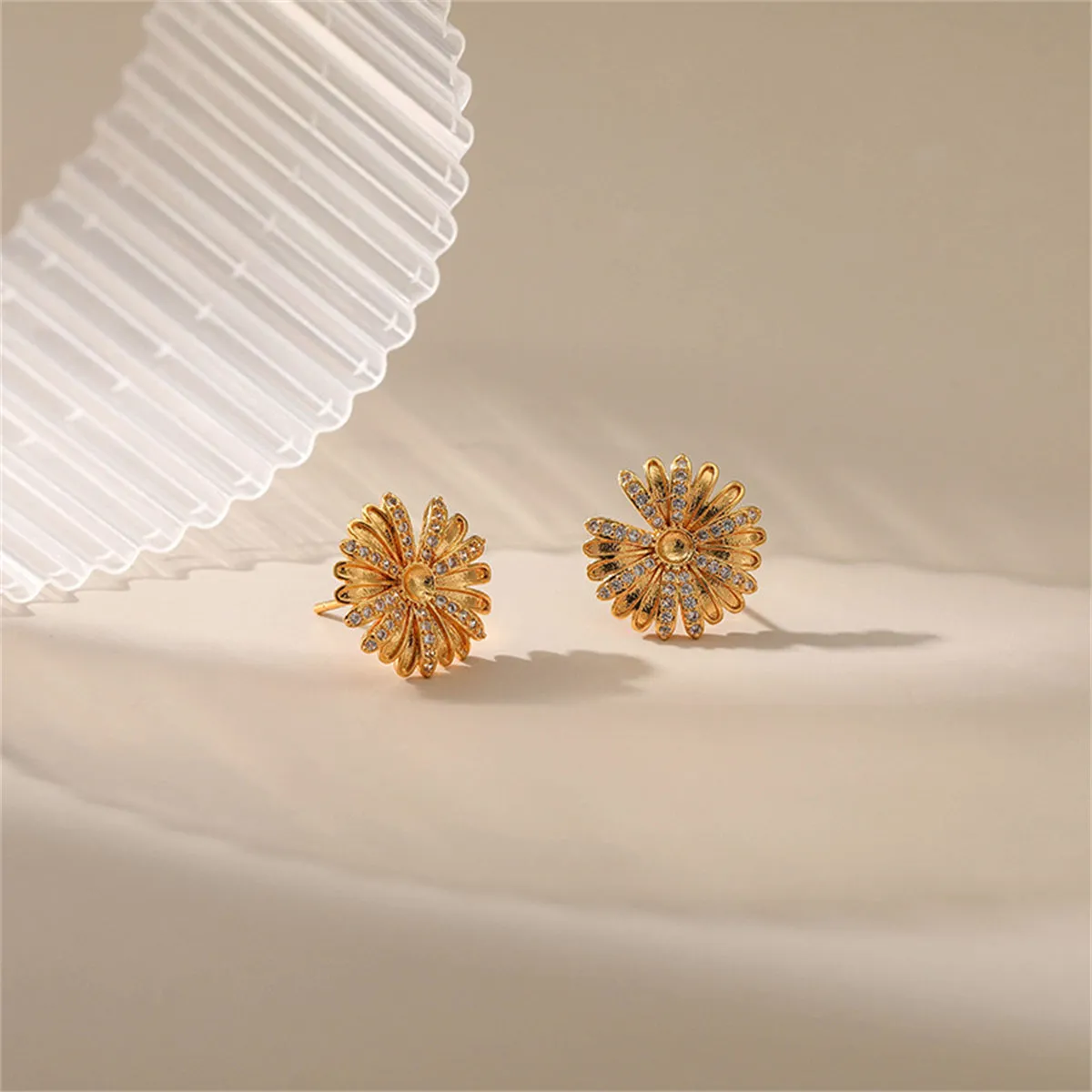 Cubic Zirconia & 18K Gold-Plated Sunflower Stud Earrings