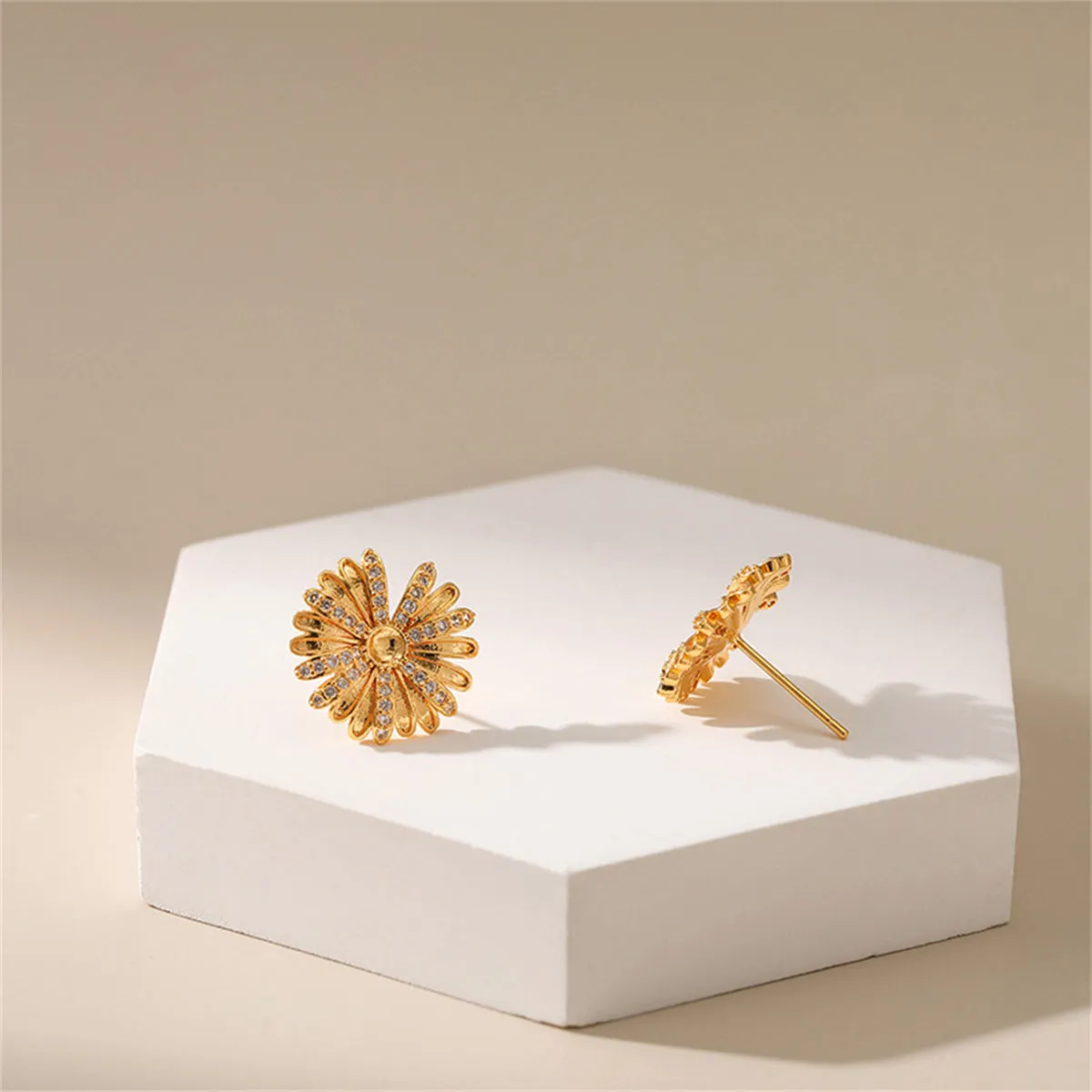 Cubic Zirconia & 18K Gold-Plated Sunflower Stud Earrings