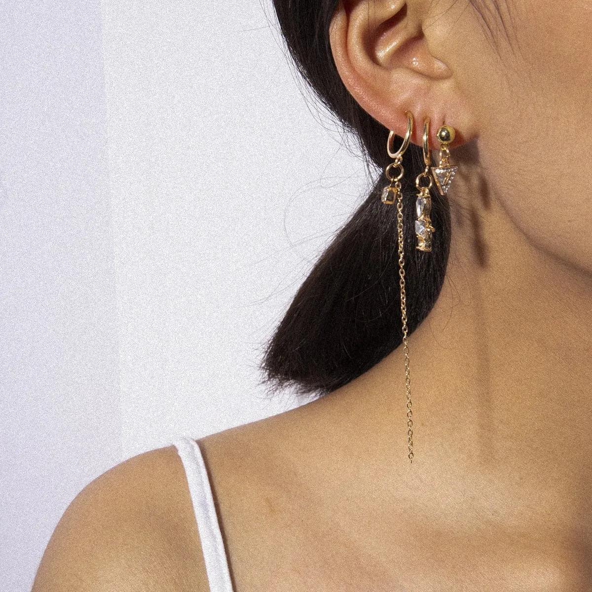 Cubic Zirconia & 18K Gold-Plated Triangle Drop Earrings Set