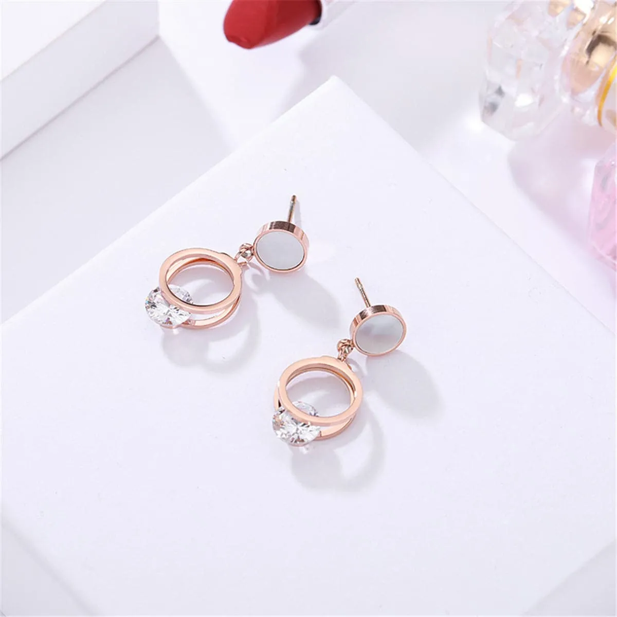 Cubic Zirconia & 18K Rose Gold-Plated Clipped Drop Earring