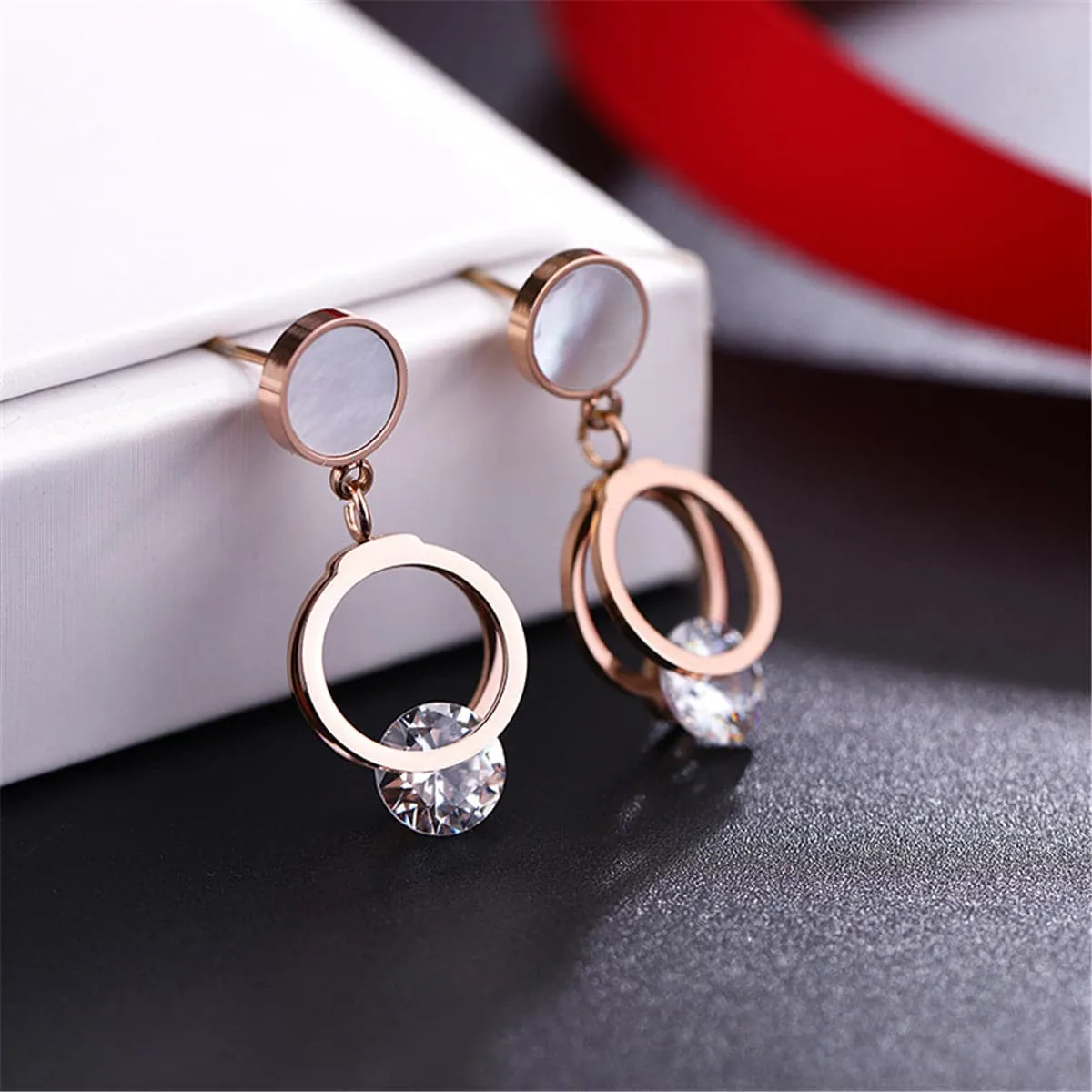 Cubic Zirconia & 18K Rose Gold-Plated Clipped Drop Earring
