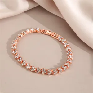 Cubic Zirconia & 18K Rose Gold-Plated Heart Chain Bracelet