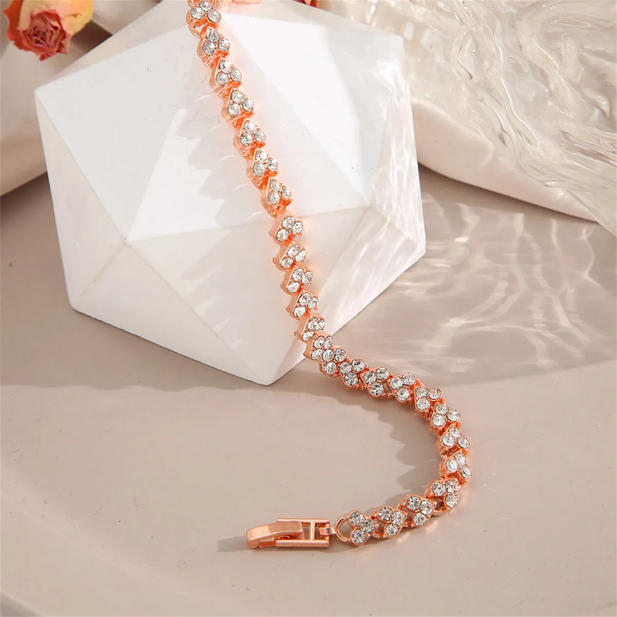 Cubic Zirconia & 18K Rose Gold-Plated Heart Chain Bracelet