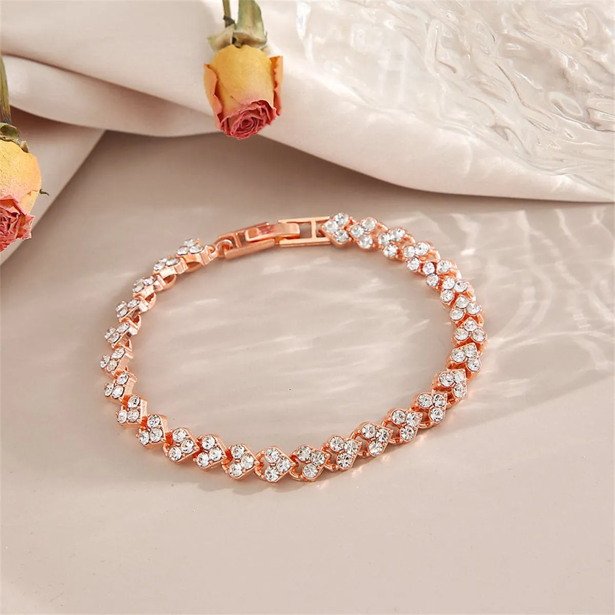 Cubic Zirconia & 18K Rose Gold-Plated Heart Chain Bracelet