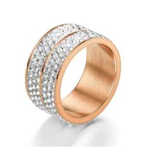 Cubic Zirconia & 18K Rose Gold-Plated Layered Band Ring