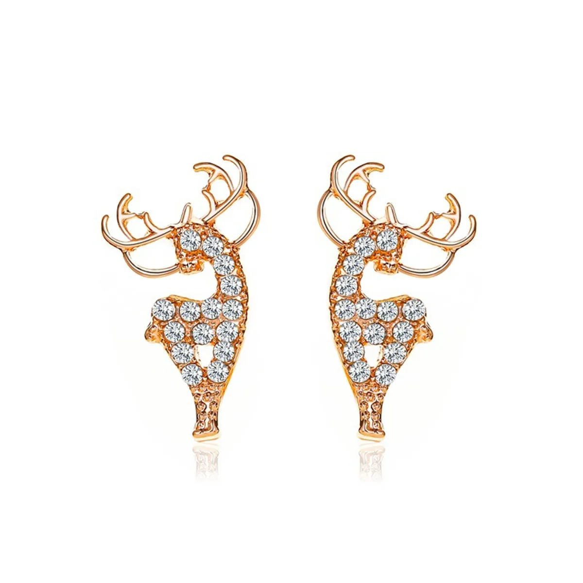Cubic Zirconia & 18K Rose Gold-Plated Pavé Curvy Reindeer Stud Earrings