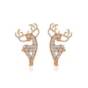 Cubic Zirconia & 18K Rose Gold-Plated Pavé Curvy Reindeer Stud Earrings