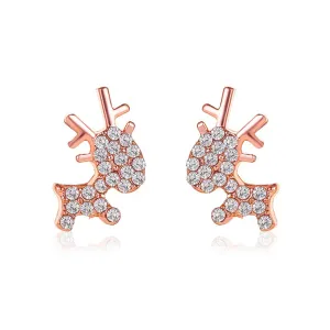 Cubic Zirconia & 18K Rose Gold-Plated Pavé Reindeer Stud Earrings