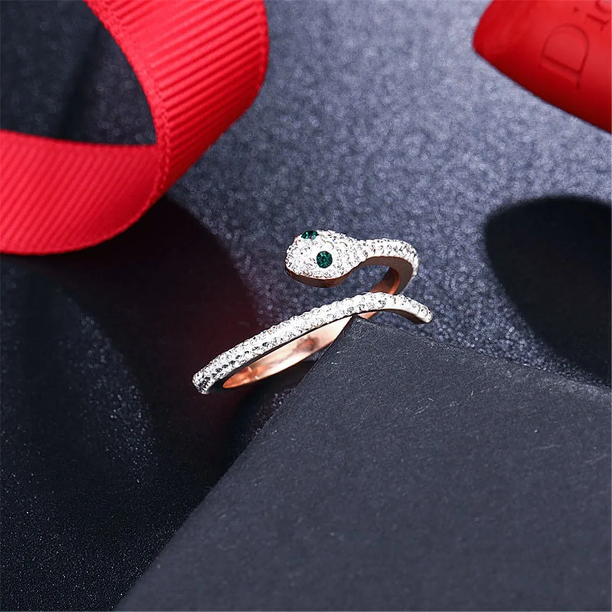 Cubic Zirconia & 18K Rose Gold-Plated Snake Ring