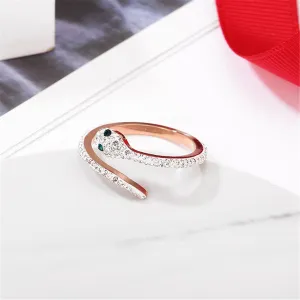Cubic Zirconia & 18K Rose Gold-Plated Snake Ring