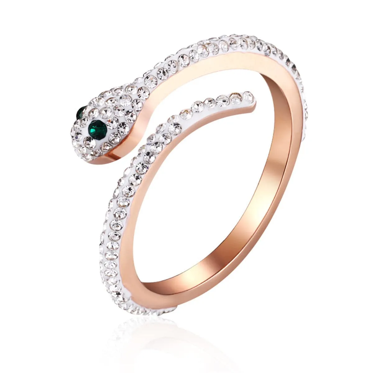 Cubic Zirconia & 18K Rose Gold-Plated Snake Ring