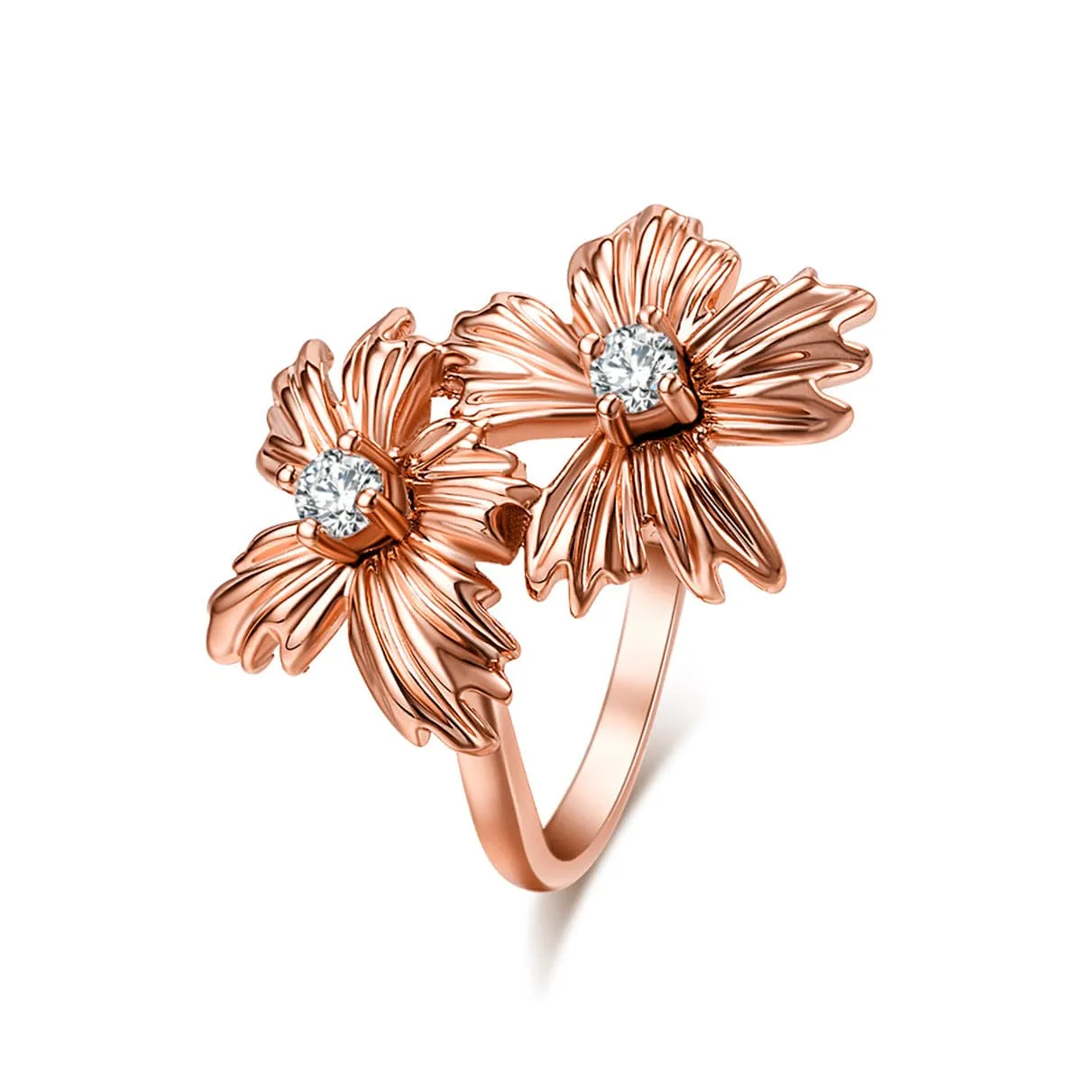 Cubic Zirconia & 18K Rose Gold-Plated Sunflower Ring