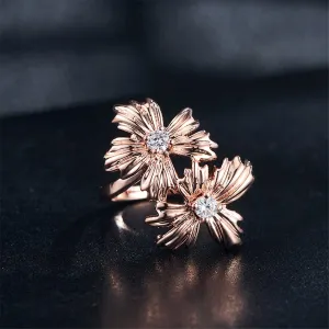 Cubic Zirconia & 18K Rose Gold-Plated Sunflower Ring