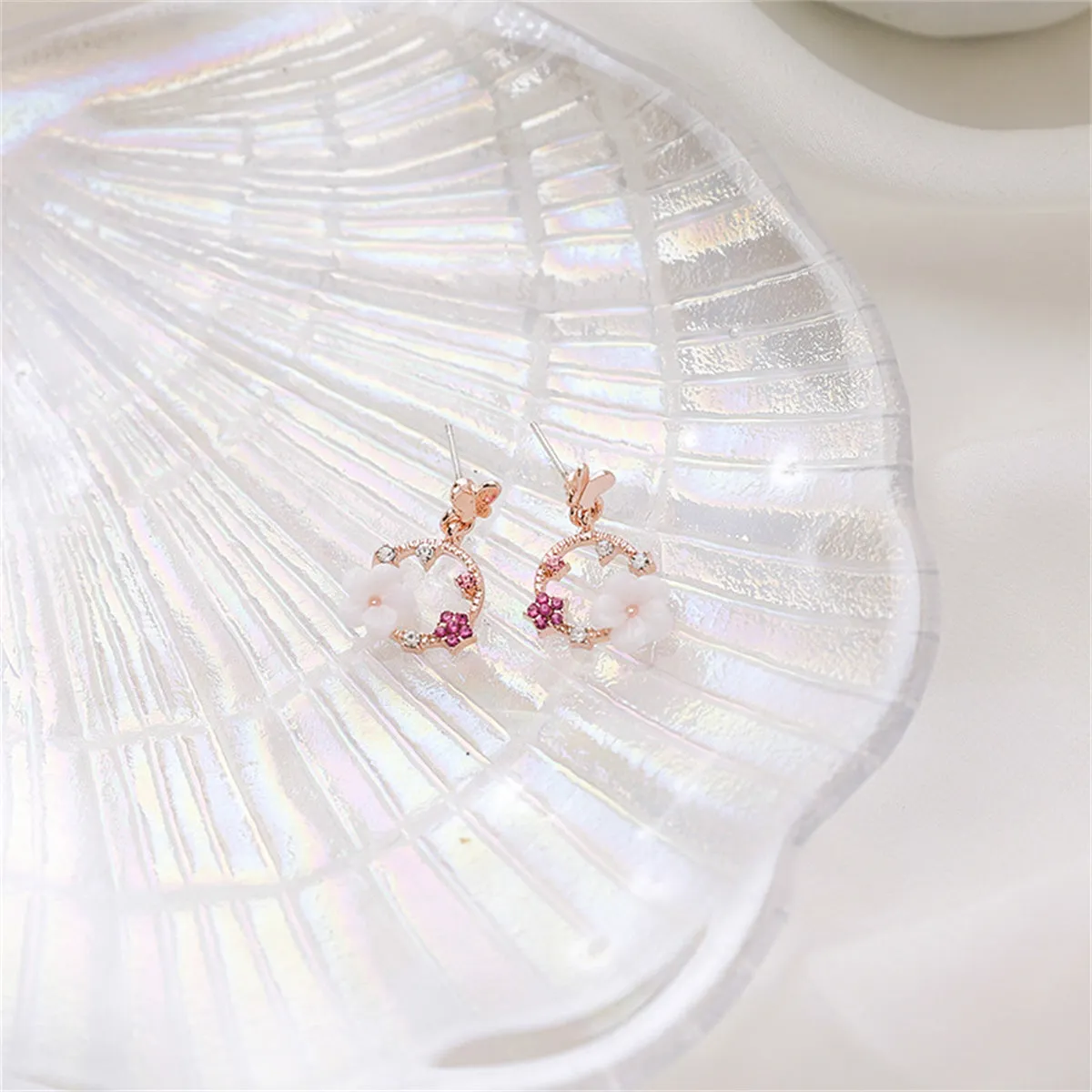 Cubic Zirconia & Acrylic Rose Butterfly Flower Drop Earrings
